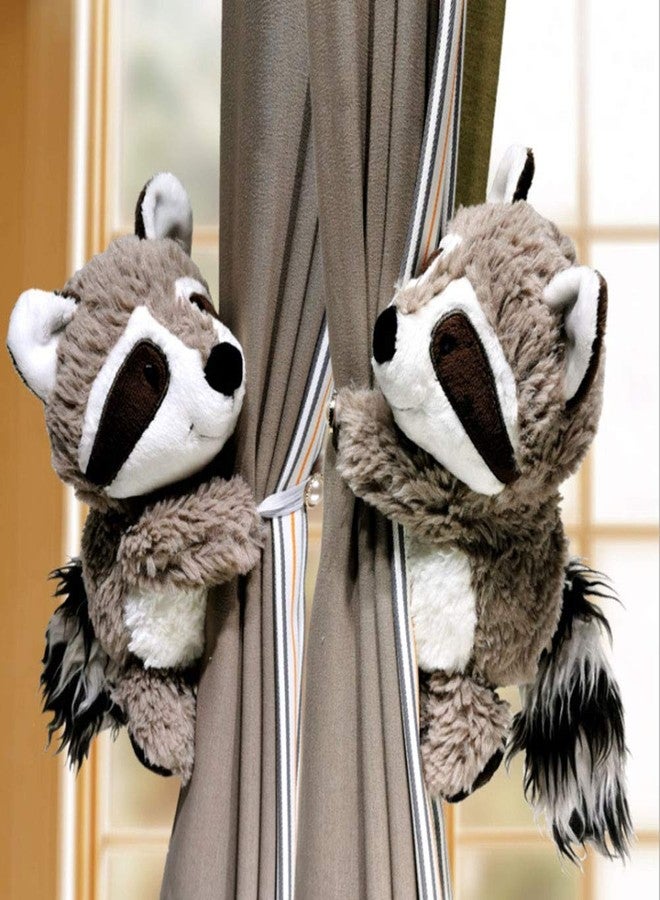 Cciphy 1 Pair Cartoon Curtain Tiebacks Raccoon Window Curtain Hook Curtain Clips Buckle Cute Animal Tieback Buckle Hook Fastener for Living Room Bedroom Curtain (Raccoons C) - Image 1